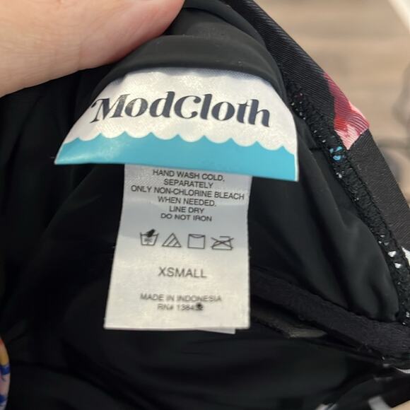 ModCloth Black and White Striped and Floral Print One Piece Bathing Suit Size XS - Picture 7 of 9